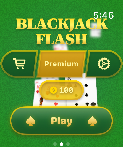 Blackjack Flash main menu on Apple Watch